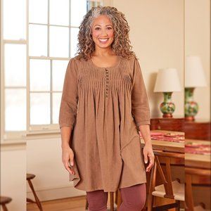 April Cornell XXL Country Road Tunic Dress Cottagecore Soft Brown Cotton EUC